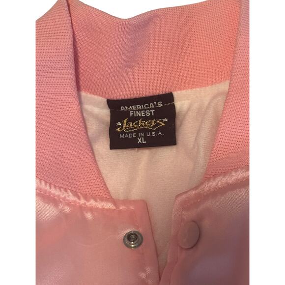 Vintage Pink Satin Bomber Jacket XL America’s Finest Made USA Snap Front - Picture 2 of 8